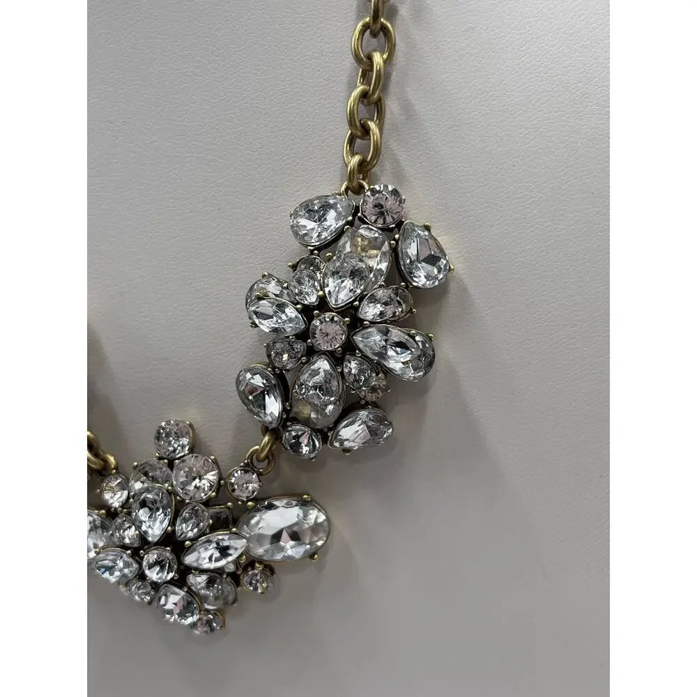 J. CREW Signed Crystal Rhinestone Gold Brass Tone Cluster Statement Necklace New